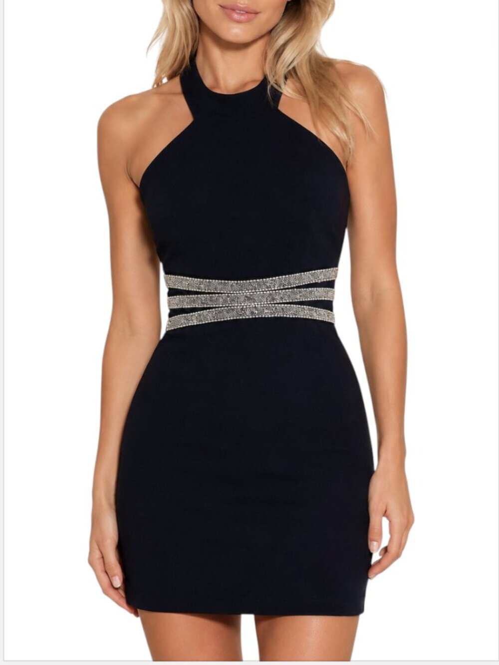 Speechless Black Halter Rhinestone Waist Mini Dress Juniors Size 1
